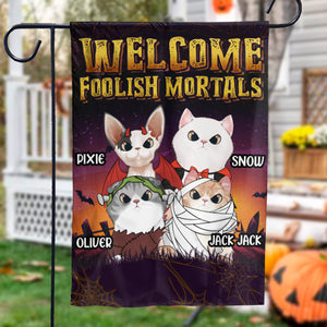 Welcome Foolish Mortals - Personalized Funny Cat Flag, Halloween Ideas..