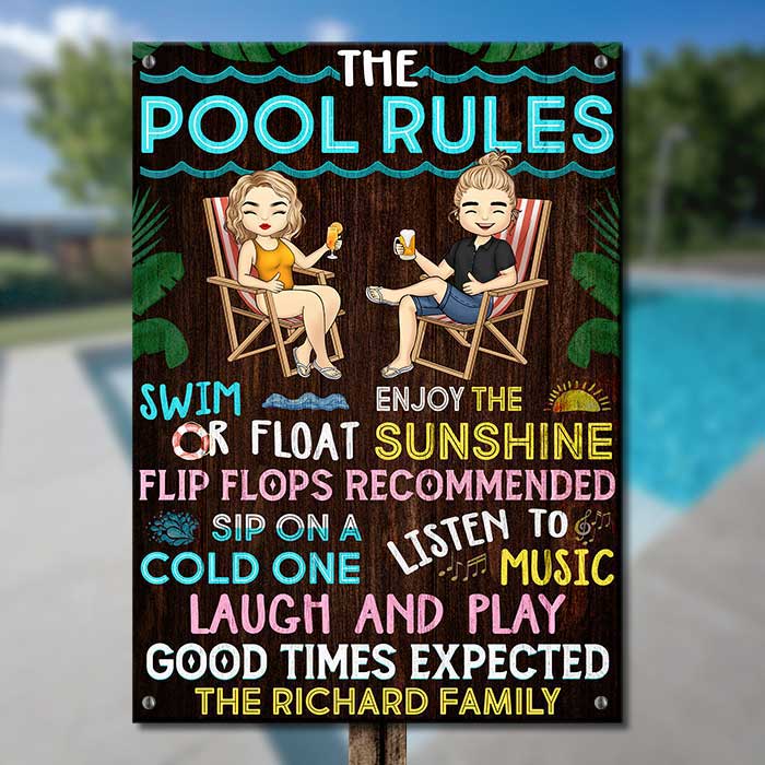 Règles de la piscine : Bons moments attendus ! – Plaque en métal personnalisée – Cadeau pour couple, mari et femme