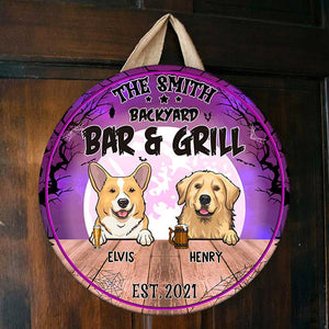 Halloween - Bar And Grill - Funny Personalized Door Sign.