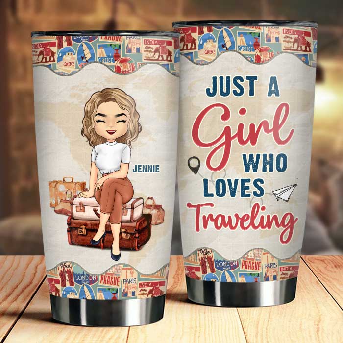 Une fille qui aime voyager - Gobelet personnalisé - Cadeau pour meilleure amie