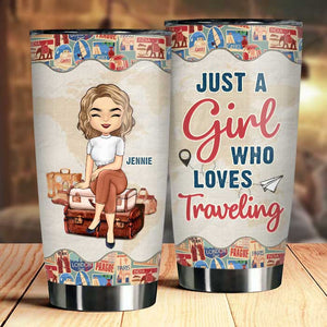 Une fille qui aime voyager - Gobelet personnalisé - Cadeau pour meilleure amie