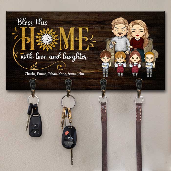 Bénissez cette maison avec amour et rires - Porte-clés personnalisé, porte-clés - Cadeau pour couples, mari et femme