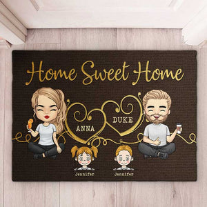 Home Sweet Home With Our Kids - Tapis décoratif personnalisé - Cadeau pour les couples, cadeau pour les amoureux des animaux