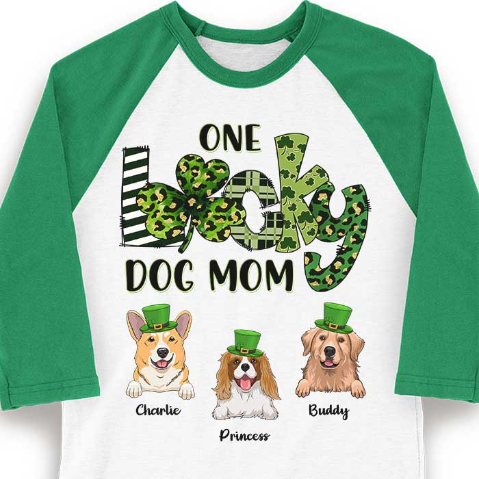 One Lucky Dog Mom - Personalized St. Patrick's Day Unisex Raglan Shirt.
