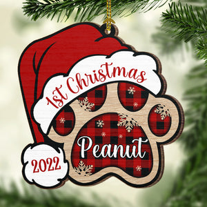 Dog Paw - Merry And Happy - Personalized Paw Shaped Wood Christmas Ornament