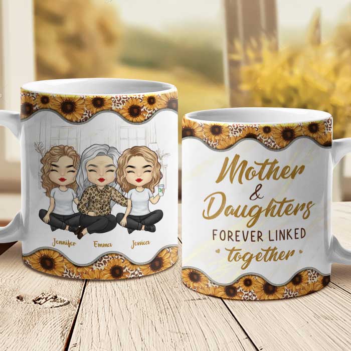 Mère et filles liées à jamais - Cadeau pour maman, tasse personnalisée