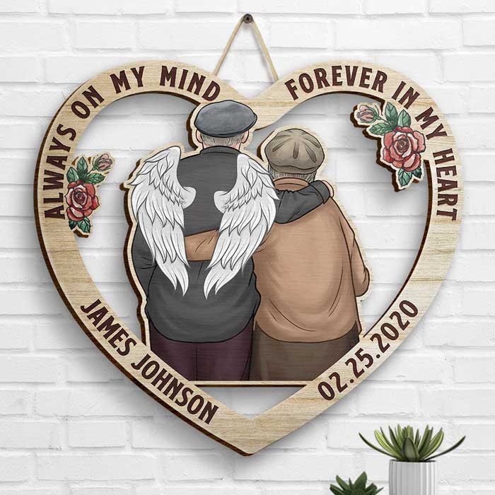 Always On My Mind, Forever In My Heart - Personalized Shaped Wood Sign.