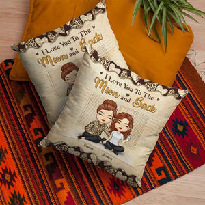 We Love You To The Moon And Back - Gift For Mom, Personalized Pillow (Insert Included).
