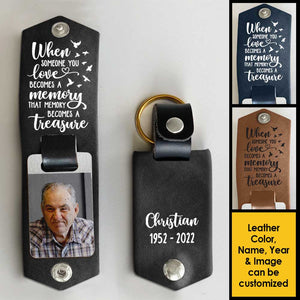 Un souvenir devient un trésor - Porte-clés personnalisé en cuir PU - Télécharger une image, un cadeau commémoratif, un cadeau de condoléances