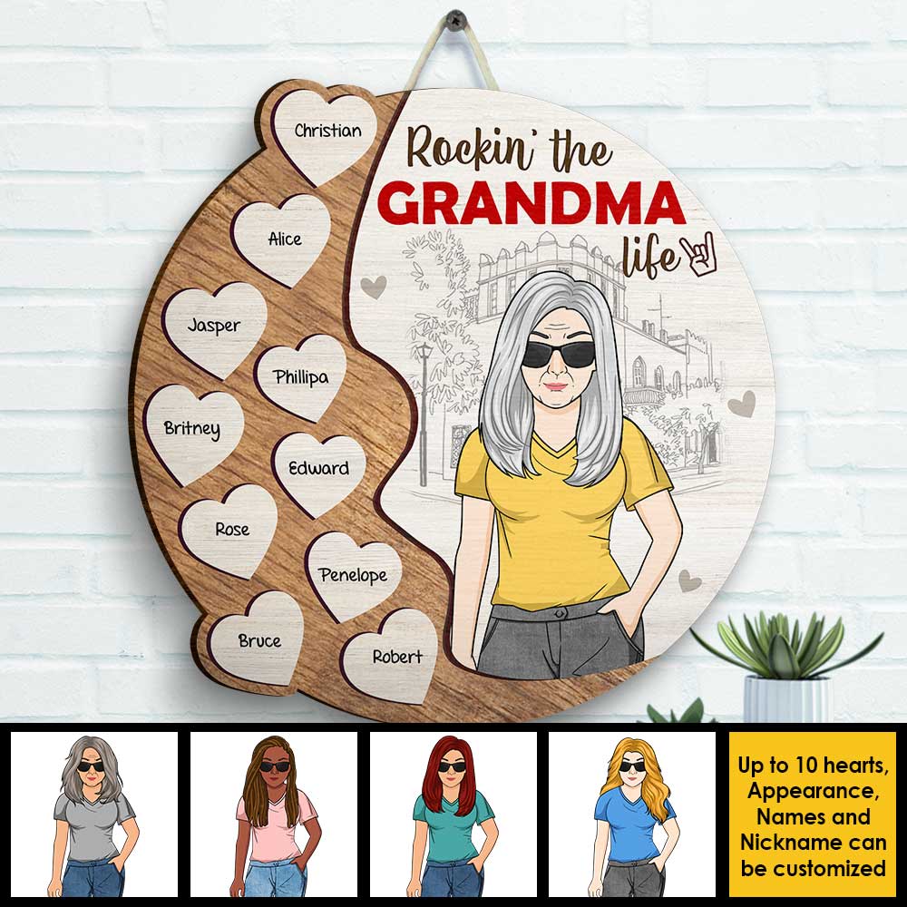 Rockin' The Grandma Life - Gift For Mom, Grandma - Personalized Shaped Wood Sign.