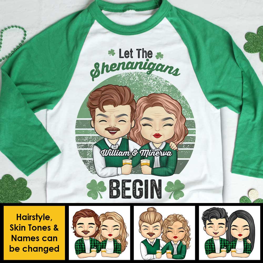 Hey! The Shenanigans Will Begin - Gift For Couples, Husband Wife, Personalized St. Patrick's Day Unisex Raglan Shirt.
