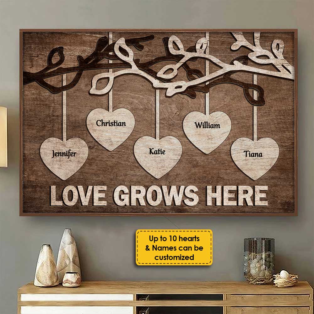 L'amour grandit ici - Affiche horizontale personnalisée - Cadeau pour les grands-parents
