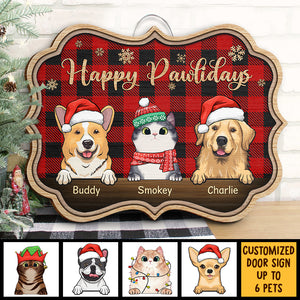 Happy Pawlidays - Christmas Is Coming - Personalized Shaped Door Sign.