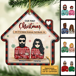 Our First Christmas - Gift For Couples, Husband Wife, Personalized Shaped Ornament.