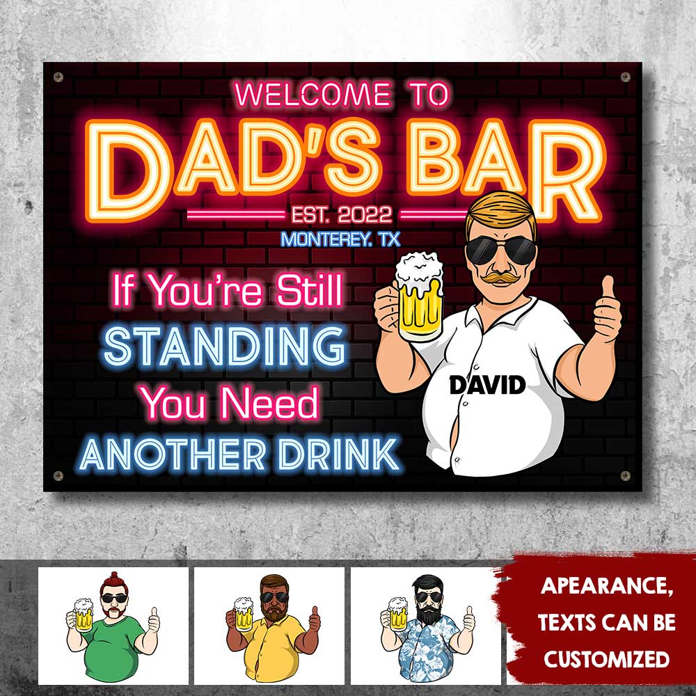 Bienvenue au bar de papa - Cadeau pour papa, grand-père - Plaque en métal personnalisée