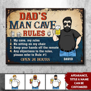 Règles de la caverne de papa - Cadeau pour papa, grand-père - Plaque en métal personnalisée
