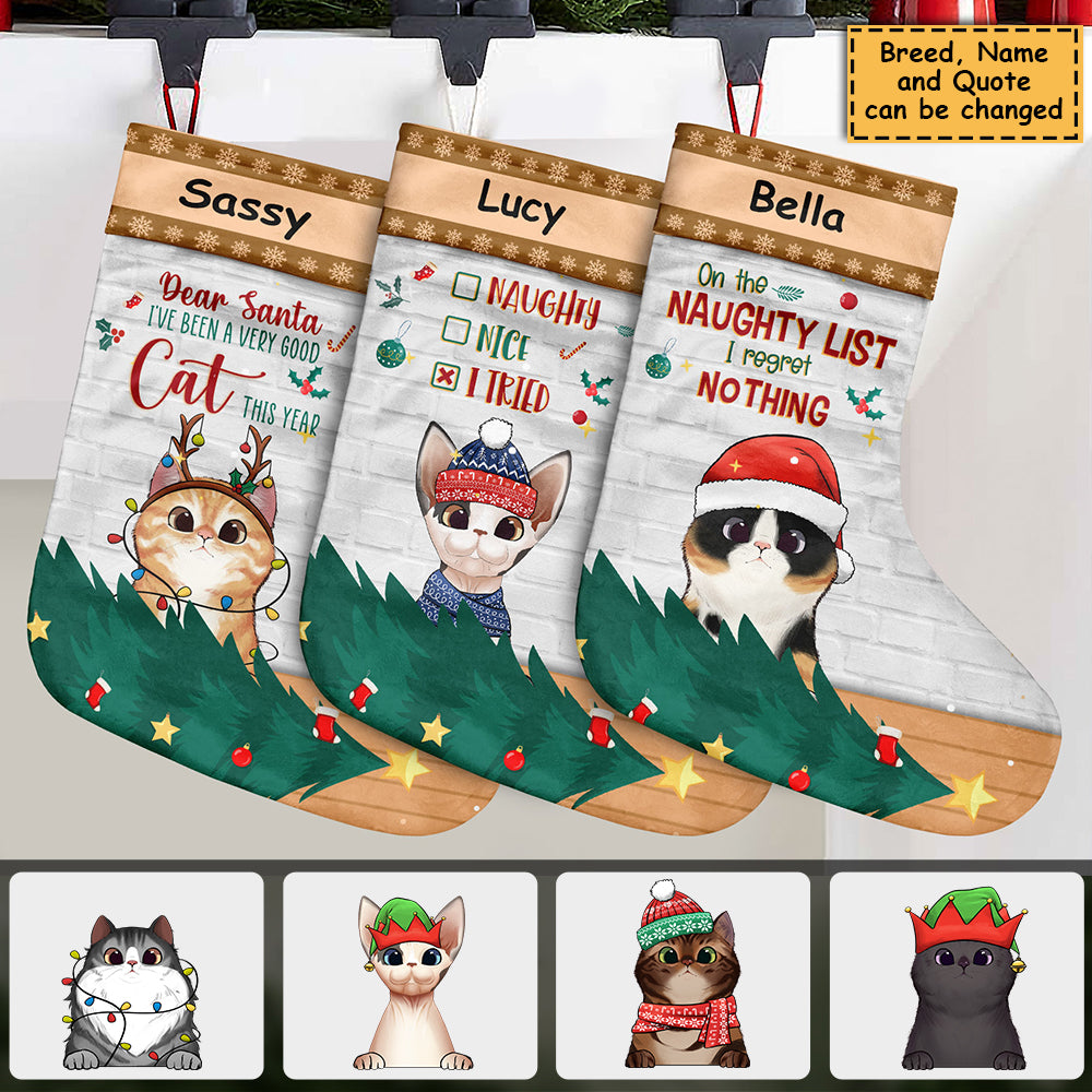 Naughty - Nice - I tried - Cat Christmas Costumes - Personalized Christmas Stocking.