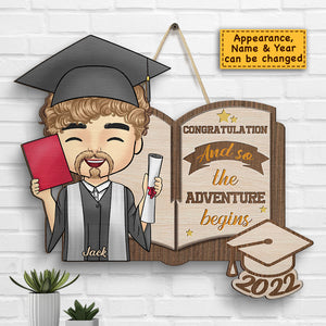 Alors l'aventure commence - Panneau en bois personnalisé - Cadeau de fin d'études
