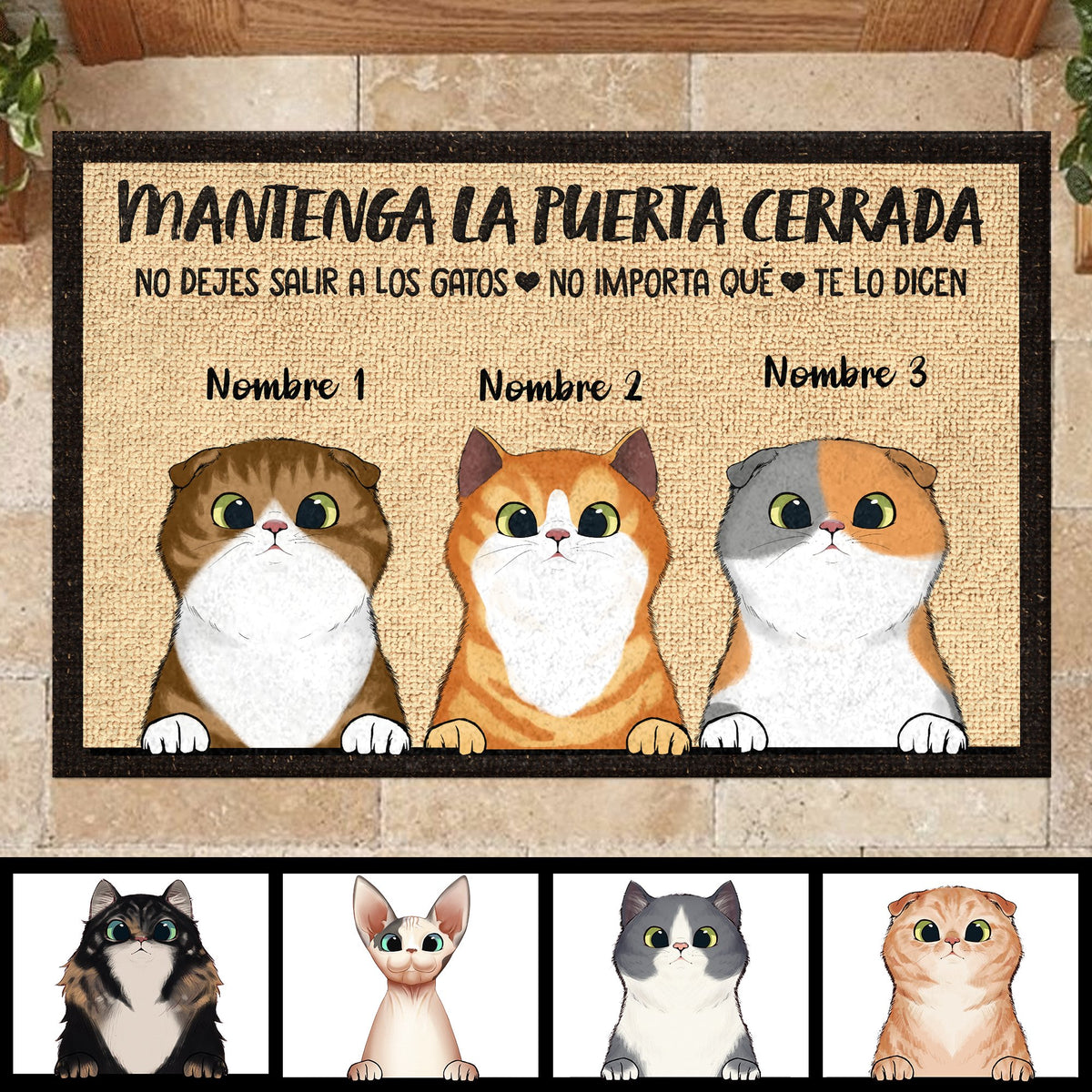 Mantenga La Puerta Cerrada Spanish - Funny Personalized Cat Decorative Mat (WT).