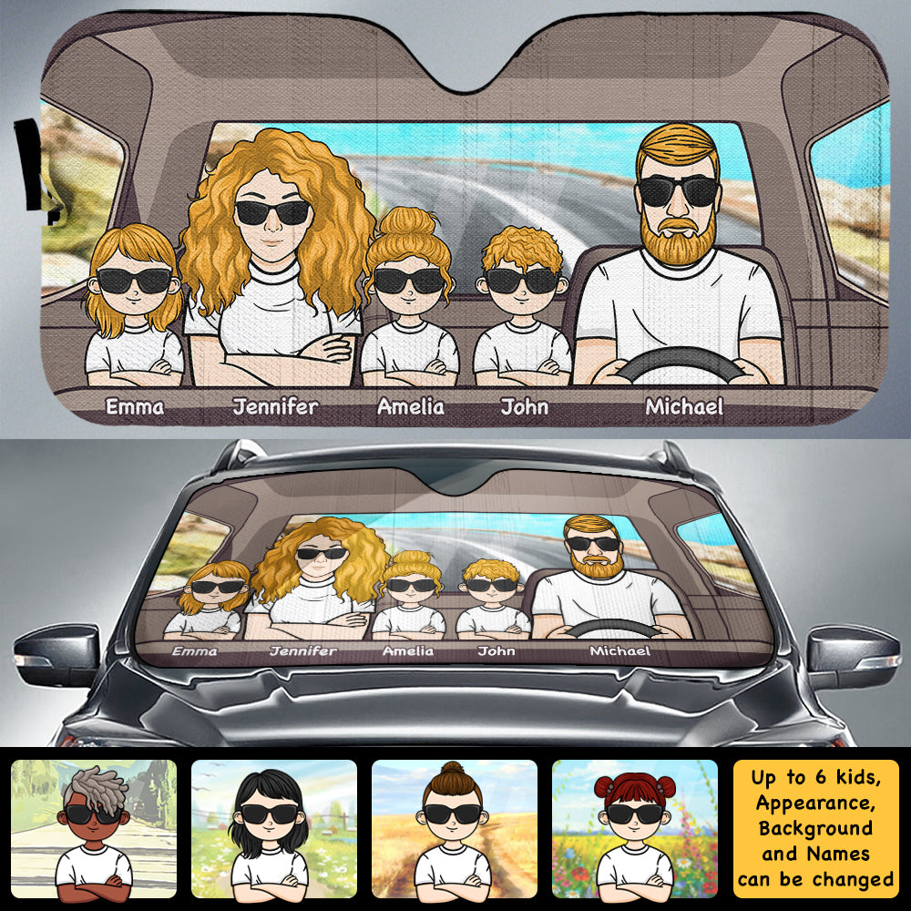 Joyeux voyage en famille - Pare-soleil de voiture personnalisé - Cadeau pour couple, mari et femme