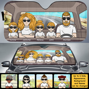 Joyeux voyage en famille - Pare-soleil de voiture personnalisé - Cadeau pour couple, mari et femme