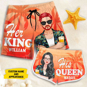 Son Roi, Sa Reine - Short de plage personnalisé pour couple - Cadeau pour couple, mari et femme