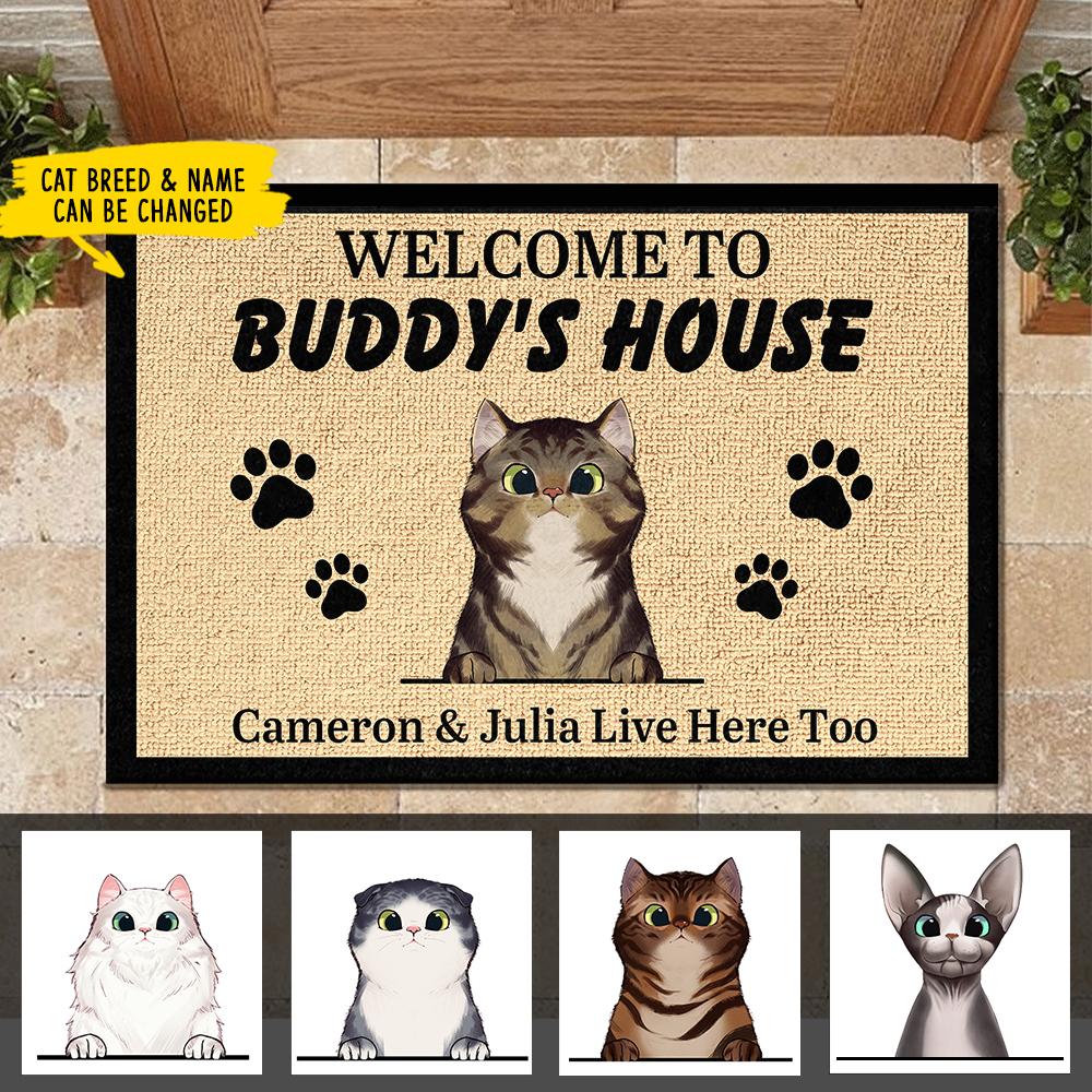 Personalized Welcome to Cat's House - Funny Personalized Cat Decorative Mat (WW).