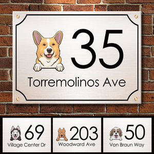 Dog Peeking House Number - Personalized Metal Sign.