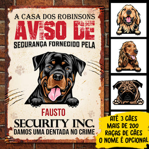 Damos uma dentada no crime Portuguese - Funny Personalized Dog Metal Sign.