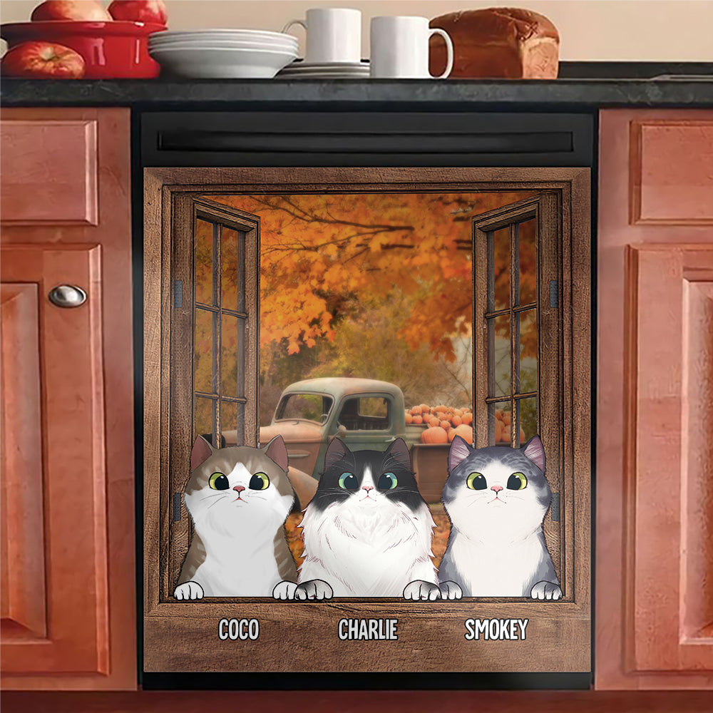 Fall Scenery Cats By The Window - Personalized Dishwasher Cover.