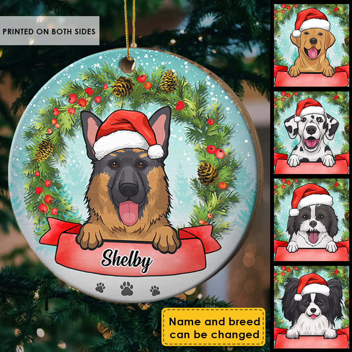 Merry Christmas With The Dog - Personalized Round Ornament.
