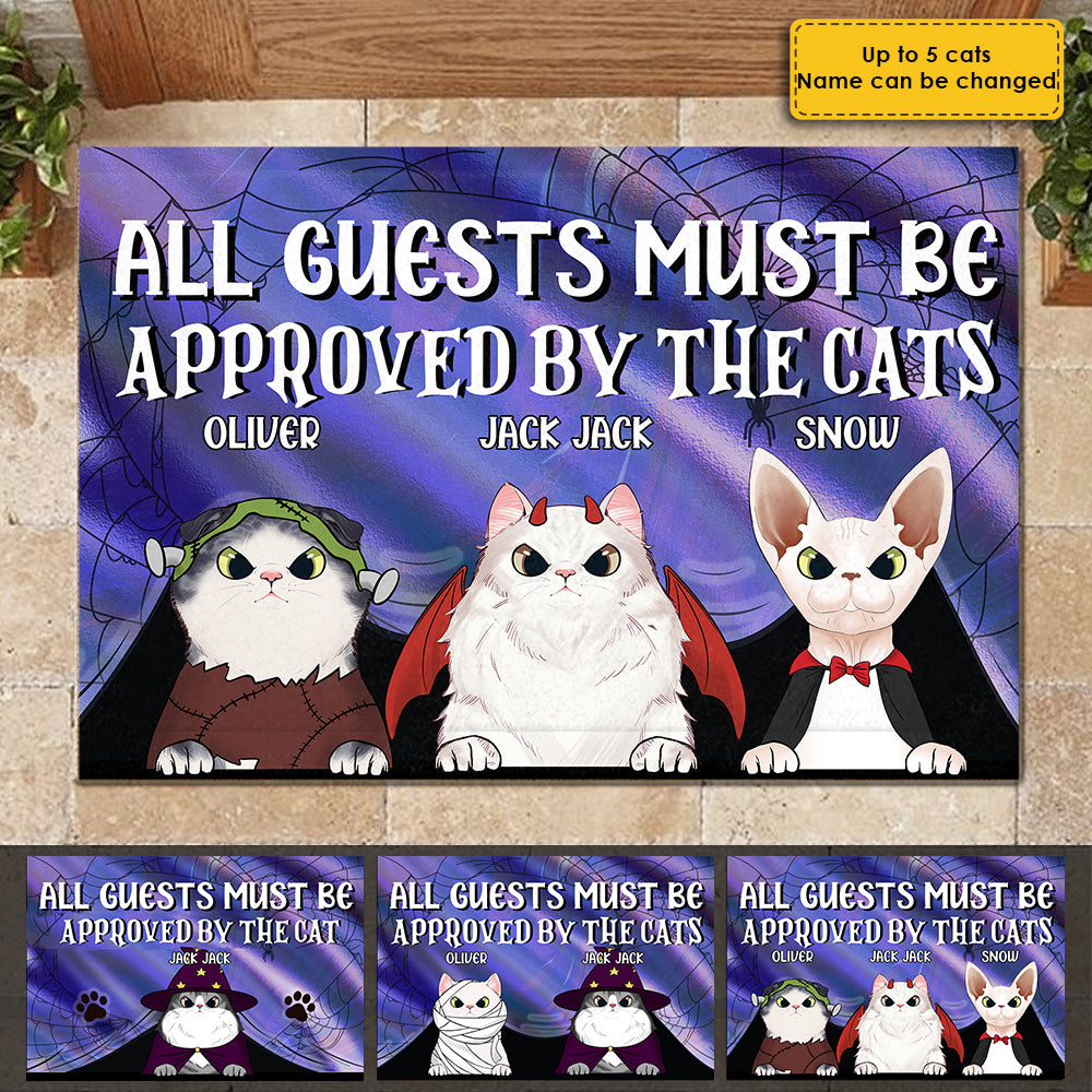 All Guests Must Be Approved By Our Cats - Cats Halloween - Personalized Decorative Mat.