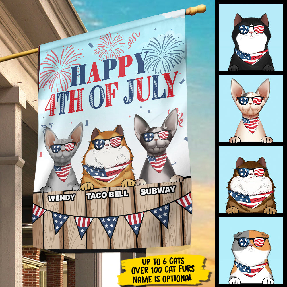 Happy 4th Of July, Welcome To Our Cat Home - 4th Of July Decoration - Personalized Flag.