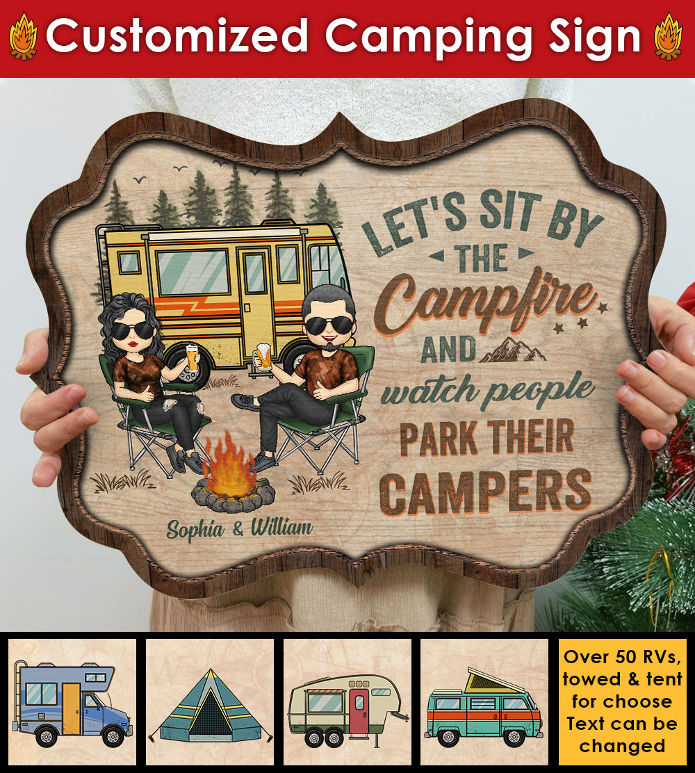 Camping Partners For Life - Husband & Wife - Gift For Camping Couples, Personalized Shaped Door Sign.