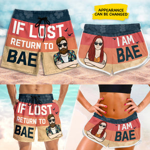 Si tu es perdu, reviens voir mon chéri ! Short de plage personnalisé pour couple ! Cadeau pour couple, mari et femme