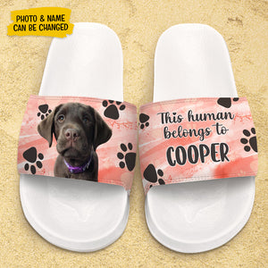 Cet humain appartient à - Sandales et chaussons personnalisés - Télécharger une image, cadeau pour les amoureux des animaux