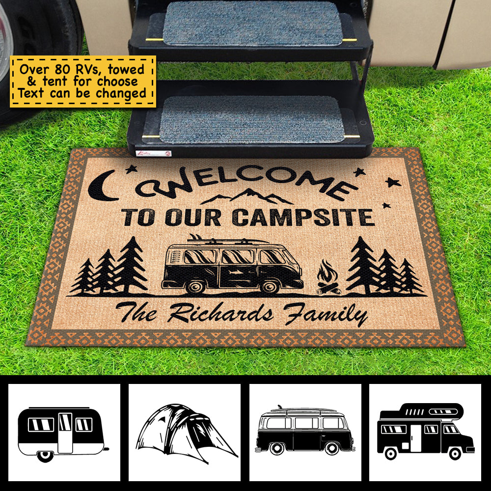 Welcome To Our Campsite - Personalized Decorative Mat.