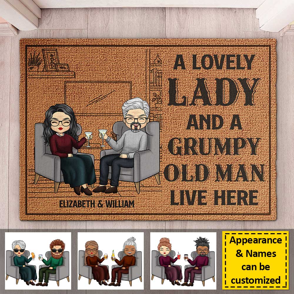 A Lovely Lady & A Grumpy Old Man - Personalized Decorative Mat - Gift For Couples, Husband Wife