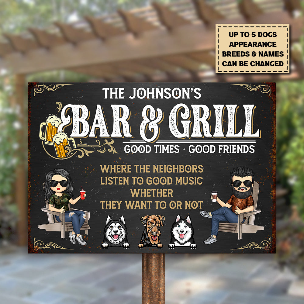 Bar & Grill Good Times - Personalized Metal Sign - Gift For Couples, Husband Wife