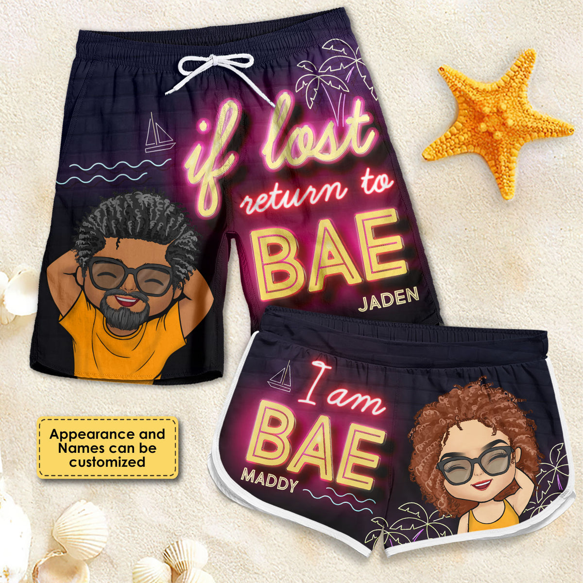 Retour à Bae, je suis Bae - Short de plage personnalisé pour couple - Cadeau pour couples, mari et femme