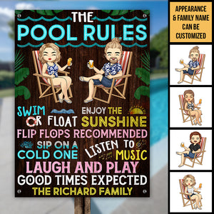 Règles de la piscine : Bons moments attendus ! – Plaque en métal personnalisée – Cadeau pour couple, mari et femme