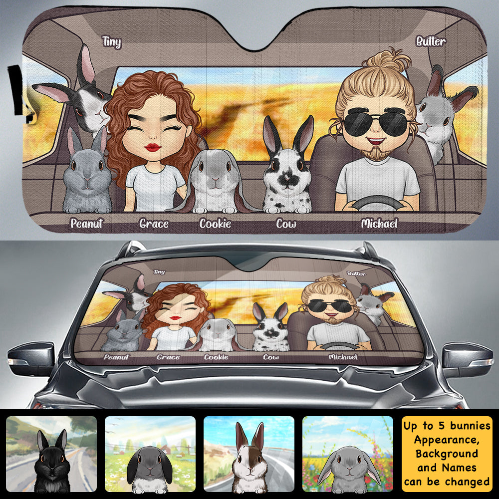 Voyage en famille avec un lapin - Pare-soleil de voiture personnalisé - Cadeau pour couple, mari et femme