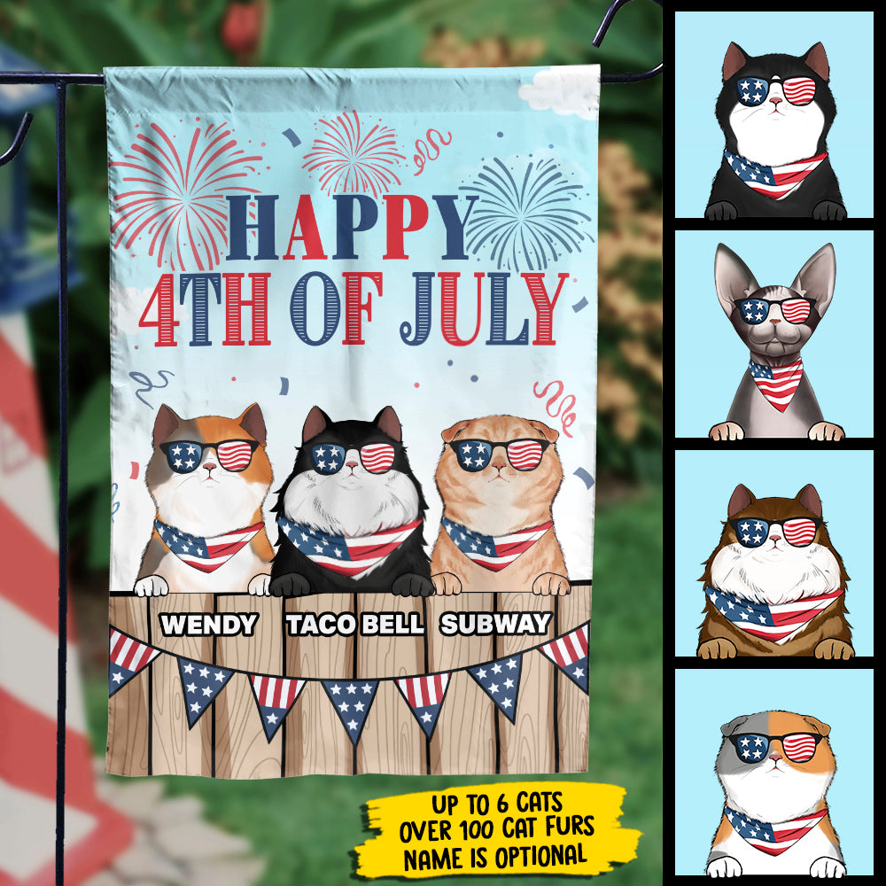 Happy 4th Of July, Welcome To Our Cat Home - 4th Of July Decoration - Personalized Flag.