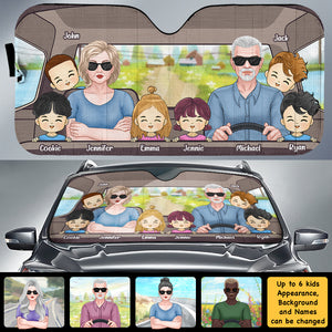 Pare-soleil personnalisé pour voiture, couple au volant et enfants, cadeau pour couple, mari et femme