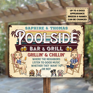 Poolside Bar & Grill - Personalized Metal Sign - Gift For Couples, Husband Wife