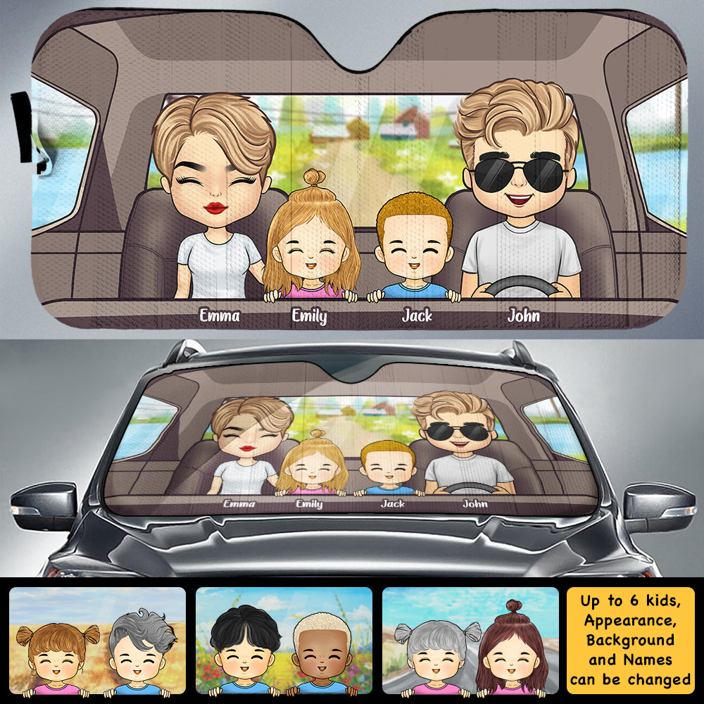 Voyage en famille - Pare-soleil auto personnalisé - Cadeau pour couple, mari et femme