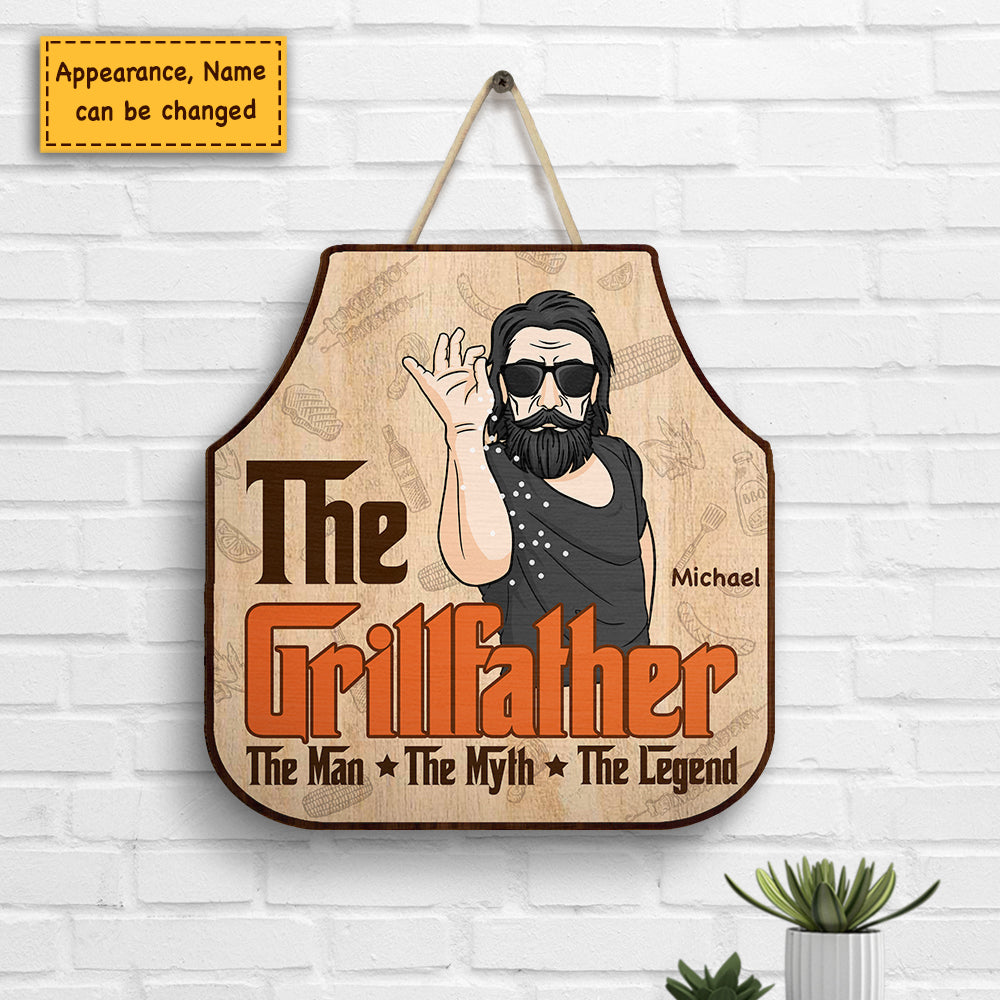 La Légende du Grillfather - Panneau en bois personnalisé - Cadeau pour papa