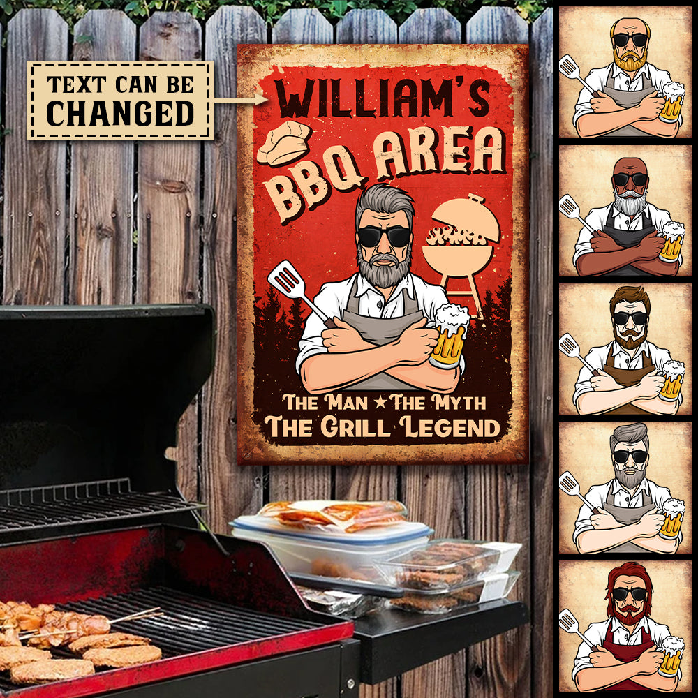 BBQ Area - The Grill Legend - Personalized Metal Sign.