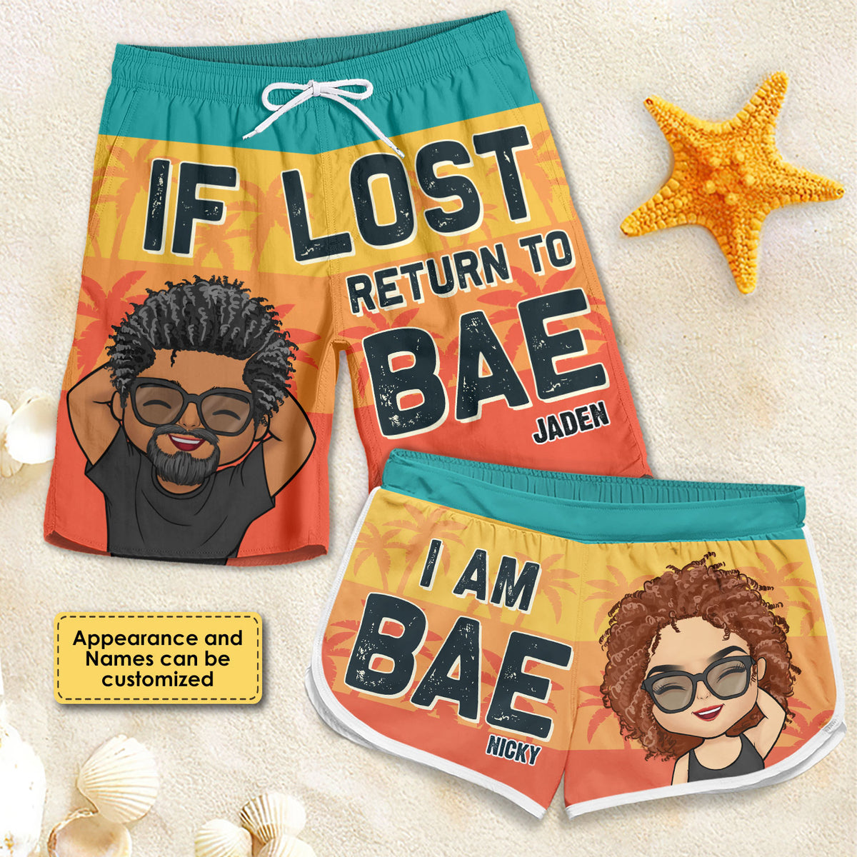 Retour à Bae si perdu - Short de plage personnalisé pour couple - Cadeau pour couple, mari et femme