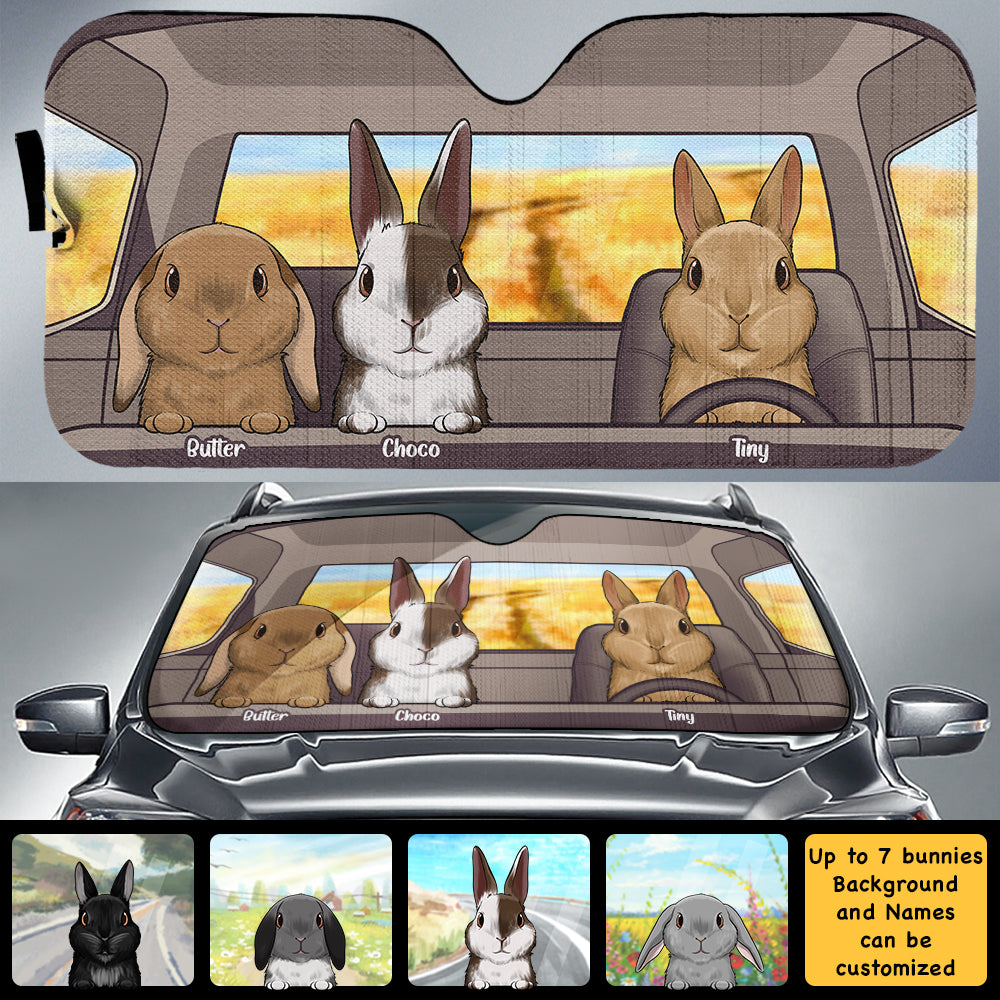 Famille de lapins - Pare-soleil de voiture personnalisé - Cadeau pour les amoureux des animaux